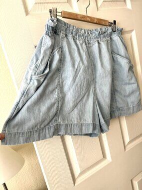 Chambray Pull On Shorts 2XL Light Wash Paperbag Waist Cotton